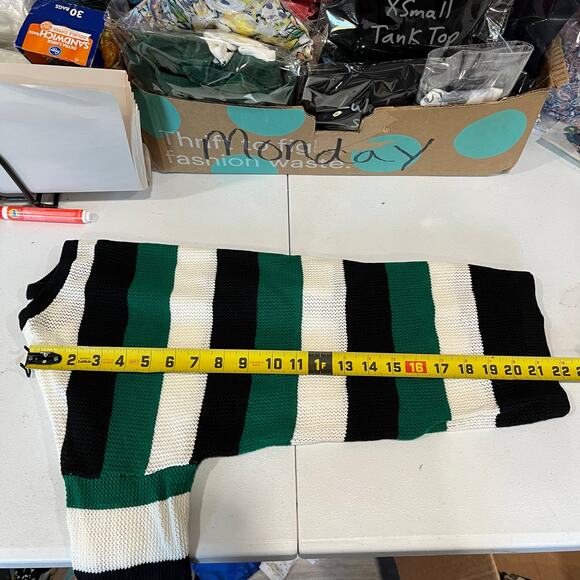 The Limited Green Black White Stripe Open Knit Sweater Womens Size Small - Picture 6 of 6